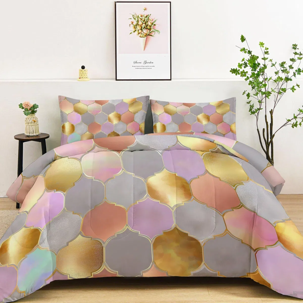 Miękka kołdra do prania 200 x 220 cm na łóżko, dwustronny ciepły koc nowoczesny luksusowy geometryczny medalion - antyroztoczowa i lekka wielokolorowa kołdra dla dzieci, dziewcząt, chłopców i