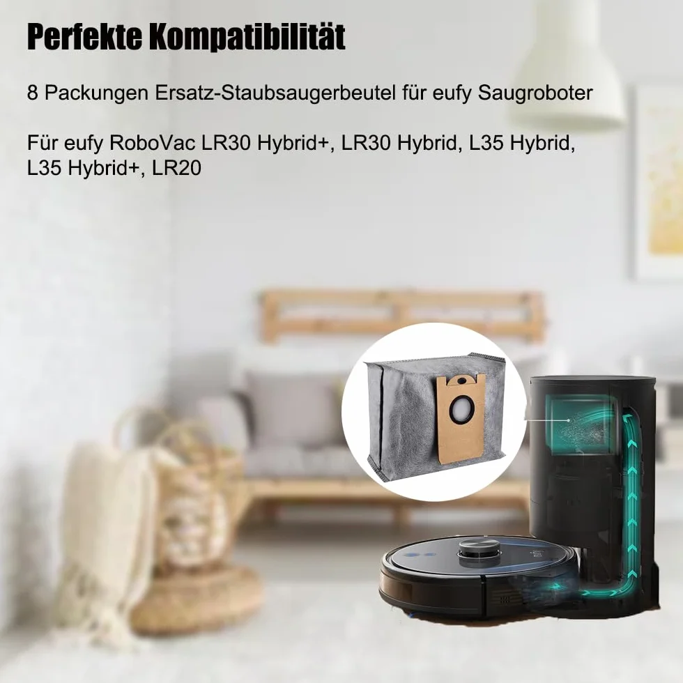 8 worków do odkurzacza Eufy L35 Hybrid / L35 Hybrid+, LR30 Hybrid / LR30 Hybrid +, LR20, szczelne worki na kurz, robot do odkurzacza, worki zapasowe, 8 sztuk