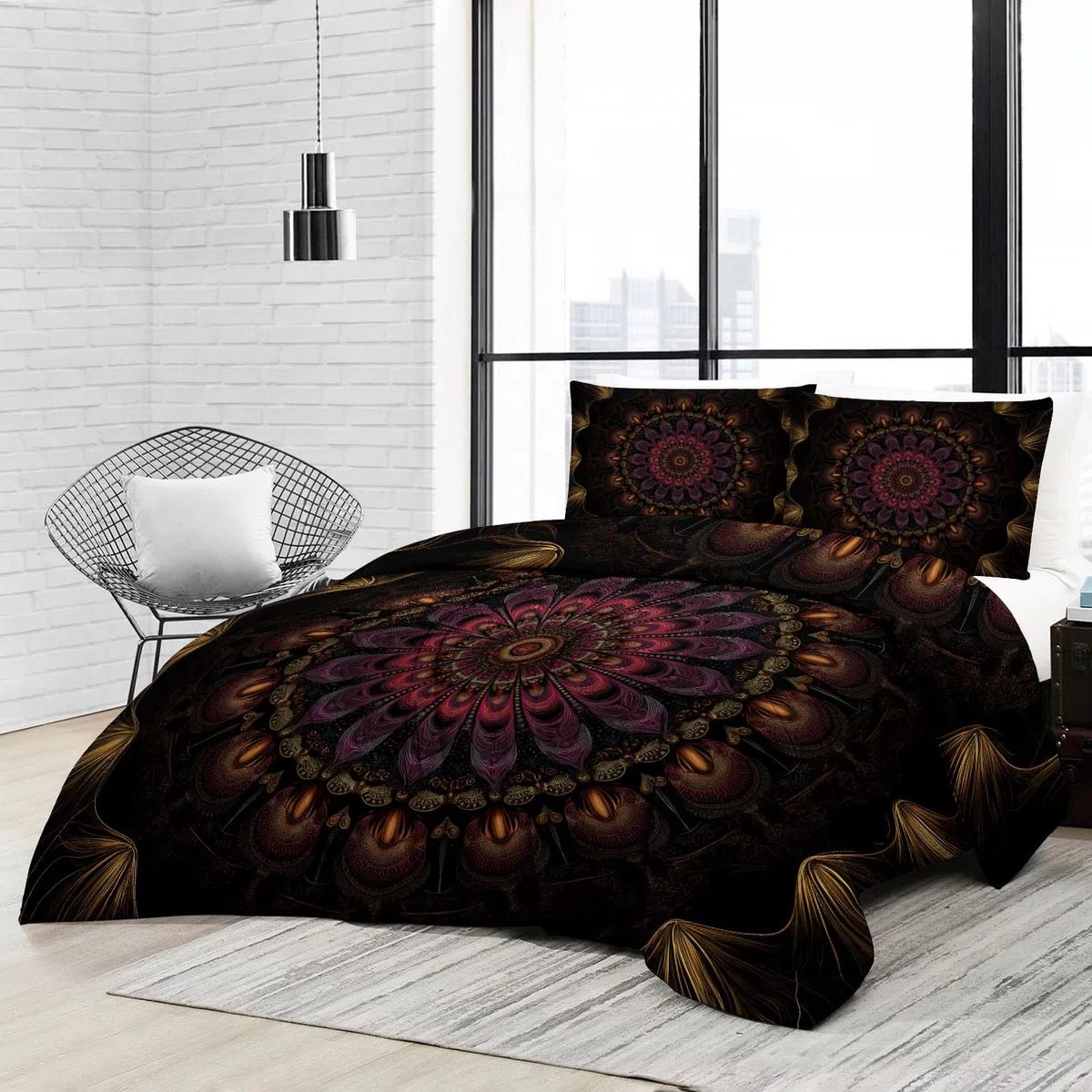 Odwracalny pikowany koc czeski 200 x 220 cm, Vintage pikowany koc mandala geometryczne kwiaty - pościel na sofę i klimatyzację Miękka i oddychająca kołdra