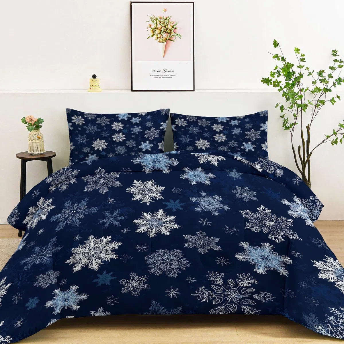 Podwójna kołdra (200 x 200 cm), zestaw kołder puchowych 7,5 Tog, z 2 poszewkami, granatowa, elegancka, w kratę, dwustronna, bez pokrycia, sztuczny puch gęsi, miękka, ciepła kołdra na łóżko na