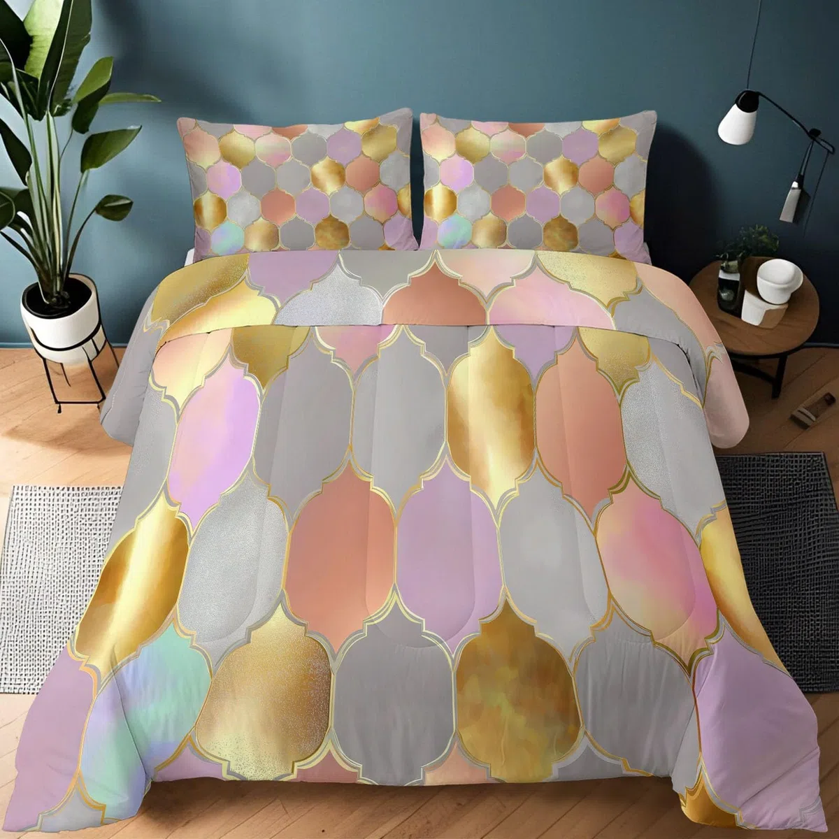 Miękka kołdra do prania 200 x 220 cm na łóżko, dwustronny ciepły koc nowoczesny luksusowy geometryczny medalion - antyroztoczowa i lekka wielokolorowa kołdra dla dzieci, dziewcząt, chłopców i