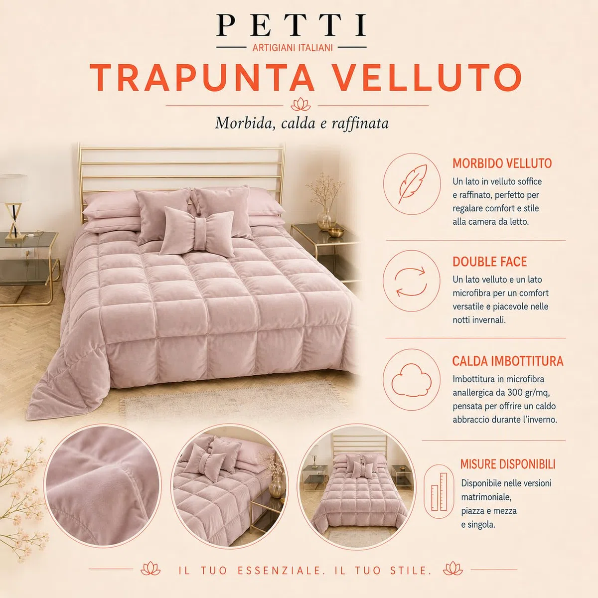 PETTI Artigiani Italiani - Kołdra Zimowa na Łóżko 160/180-260 x 270 cm z Weluru, Narzuta Dwustronna Hipoalergiczna 350 g/m², Ciepła Kołdra, Turkus Tiffany, Made in Italy