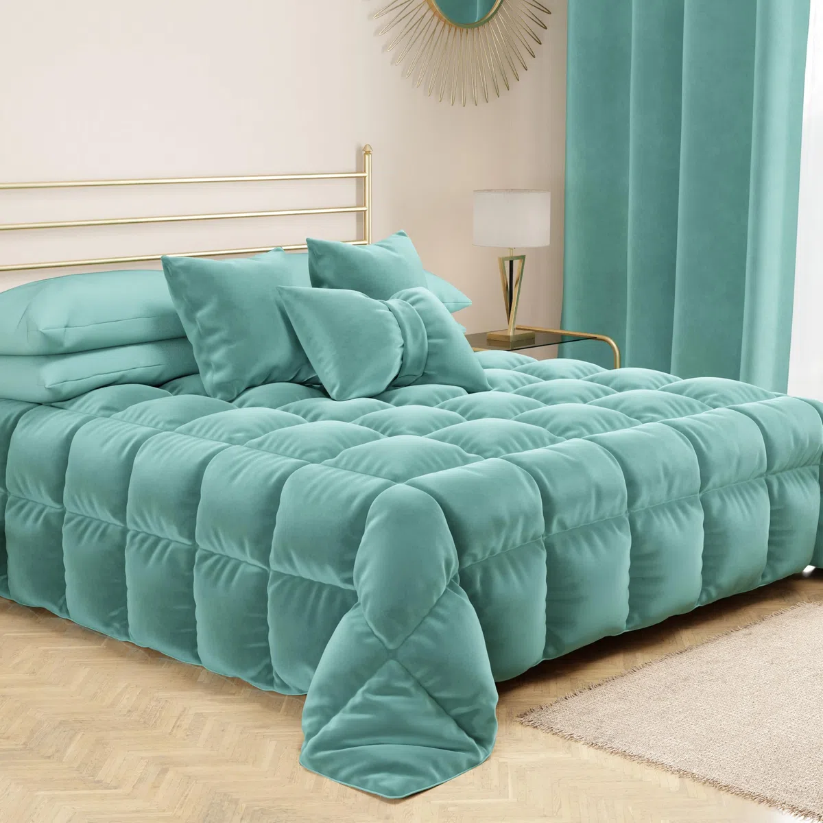 PETTI Artigiani Italiani - Kołdra Zimowa na Łóżko 160/180-260 x 270 cm z Weluru, Narzuta Dwustronna Hipoalergiczna 350 g/m², Ciepła Kołdra, Turkus Tiffany, Made in Italy