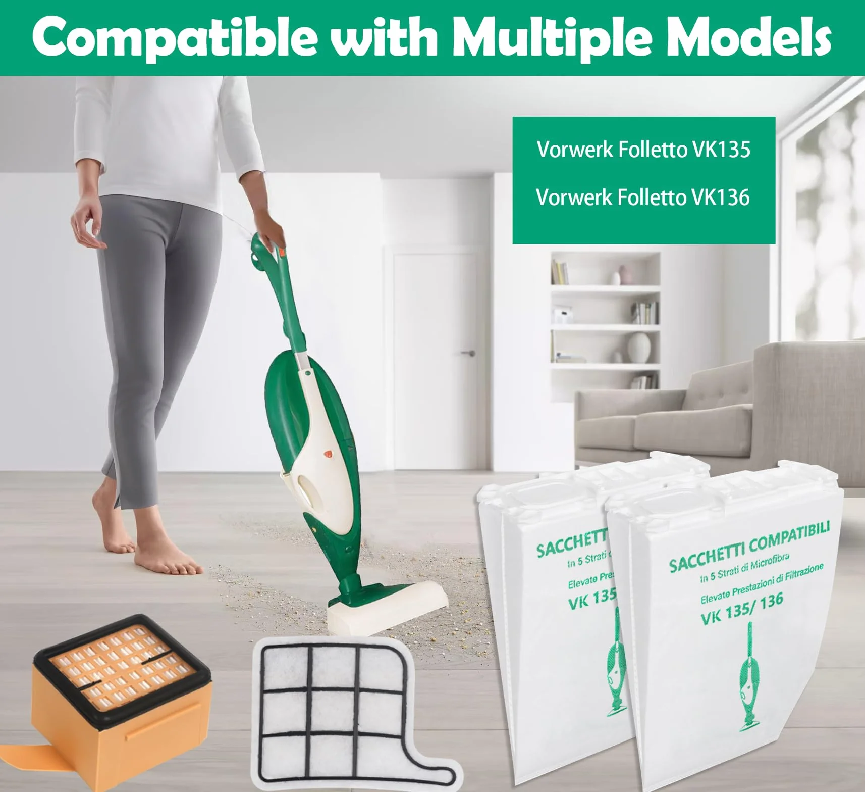 Worki do odkurzacza Vorwerk Folletto vk 135-136 (10 worków i filtrów)