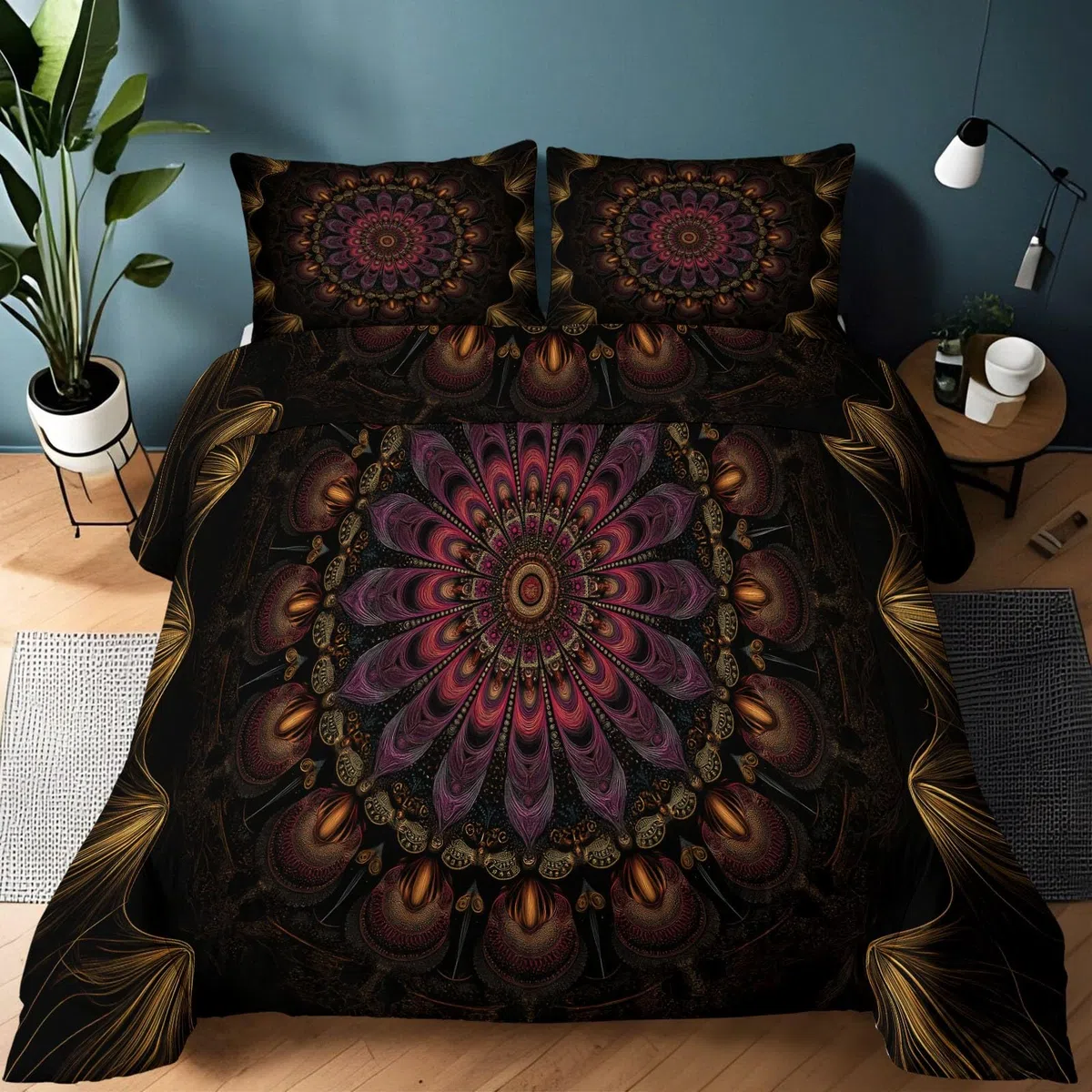 Odwracalny pikowany koc czeski 200 x 220 cm, Vintage pikowany koc mandala geometryczne kwiaty - pościel na sofę i klimatyzację Miękka i oddychająca kołdra