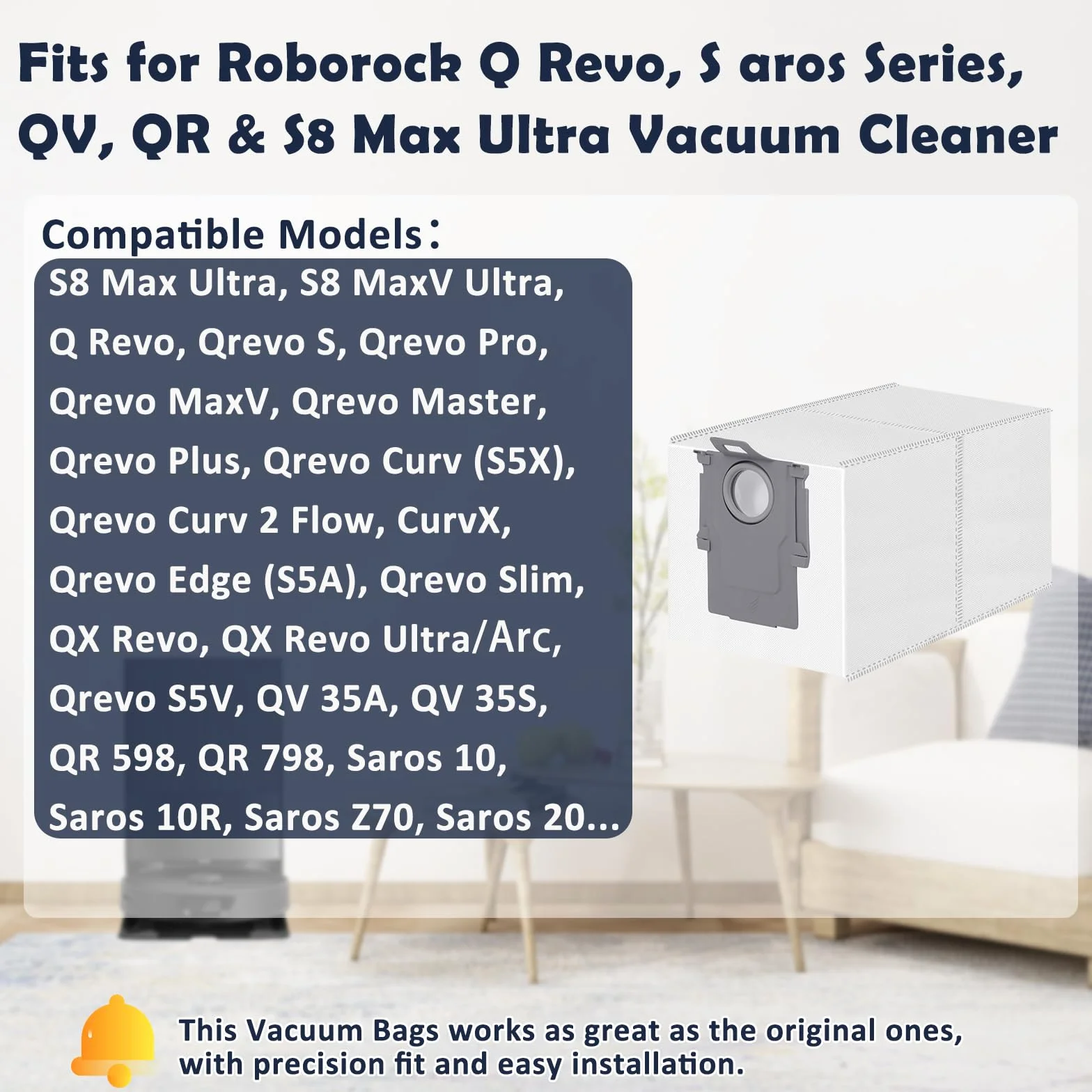 12 worków próżniowych do odkurzacza Roborock Qrevo S/Qrevo Master/Qrevo Curv/Qrevo Edge, S8 MaxV Ultra, Saros 10/10R/Z70, QV 35S/35A, QR 598/798, 3 l worki na kurz o dużej pojemności