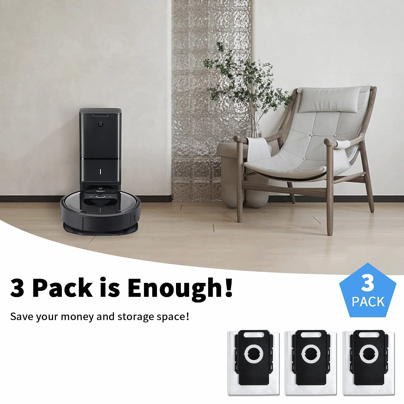 Worki do odkurzacza wielokrotnego użytku do iRobot i S & J Series, zamiennik worków do Roomba i1 i1+, i3, i3+, i4, i4+, i6, i6+, i7, i7+, j7, j7+, i8, i8+, S9, S9+ (zestaw 3 szt.)