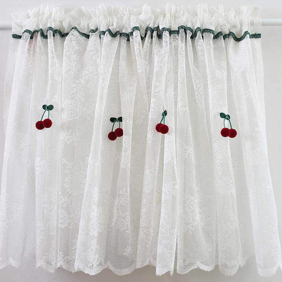 Krótkie zasłony, Zasłona Sheer Valance, krótka zasłona kuchenna, biała koronkowa(W x H 280x130cm)