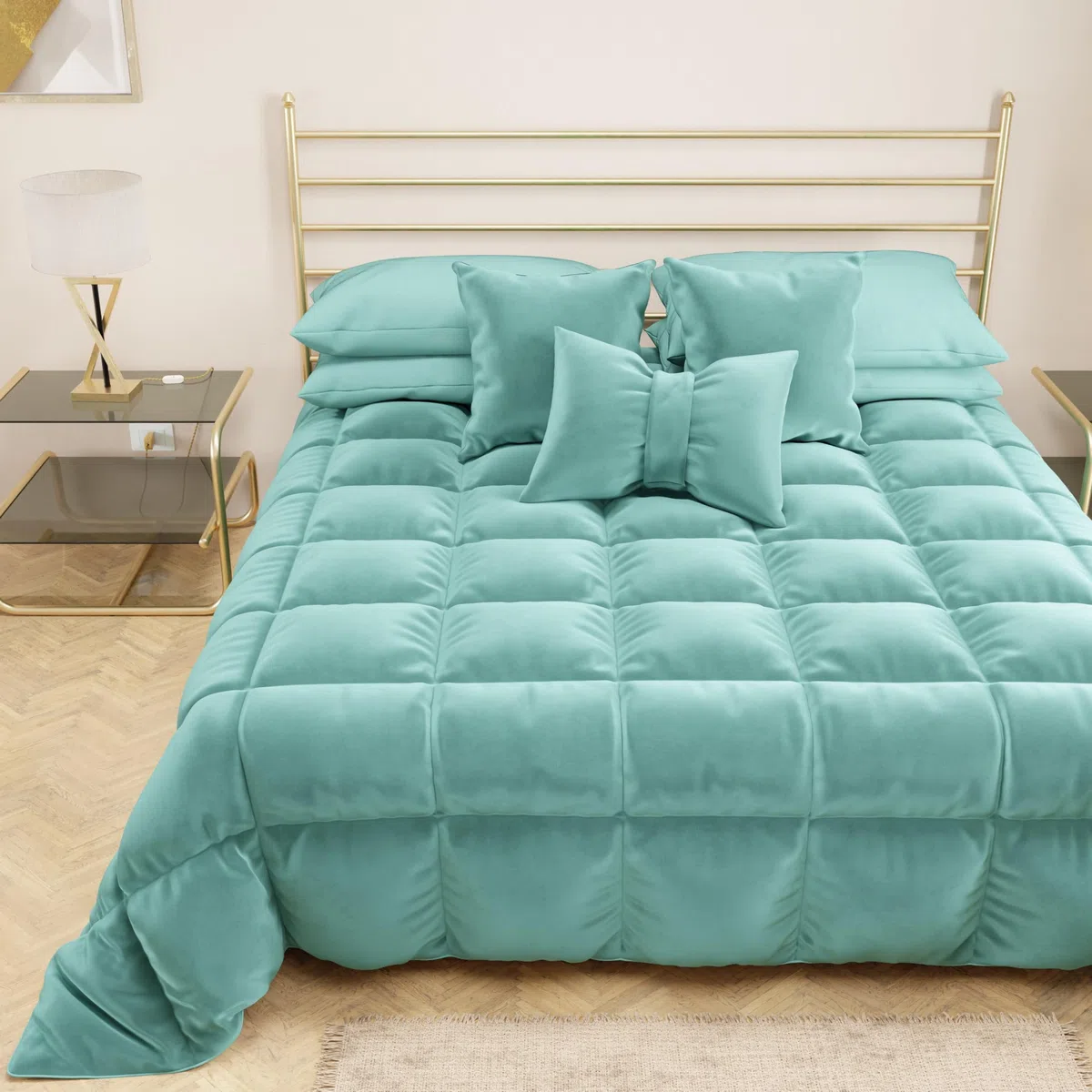 PETTI Artigiani Italiani - Kołdra Zimowa na Łóżko 160/180-260 x 270 cm z Weluru, Narzuta Dwustronna Hipoalergiczna 350 g/m², Ciepła Kołdra, Turkus Tiffany, Made in Italy