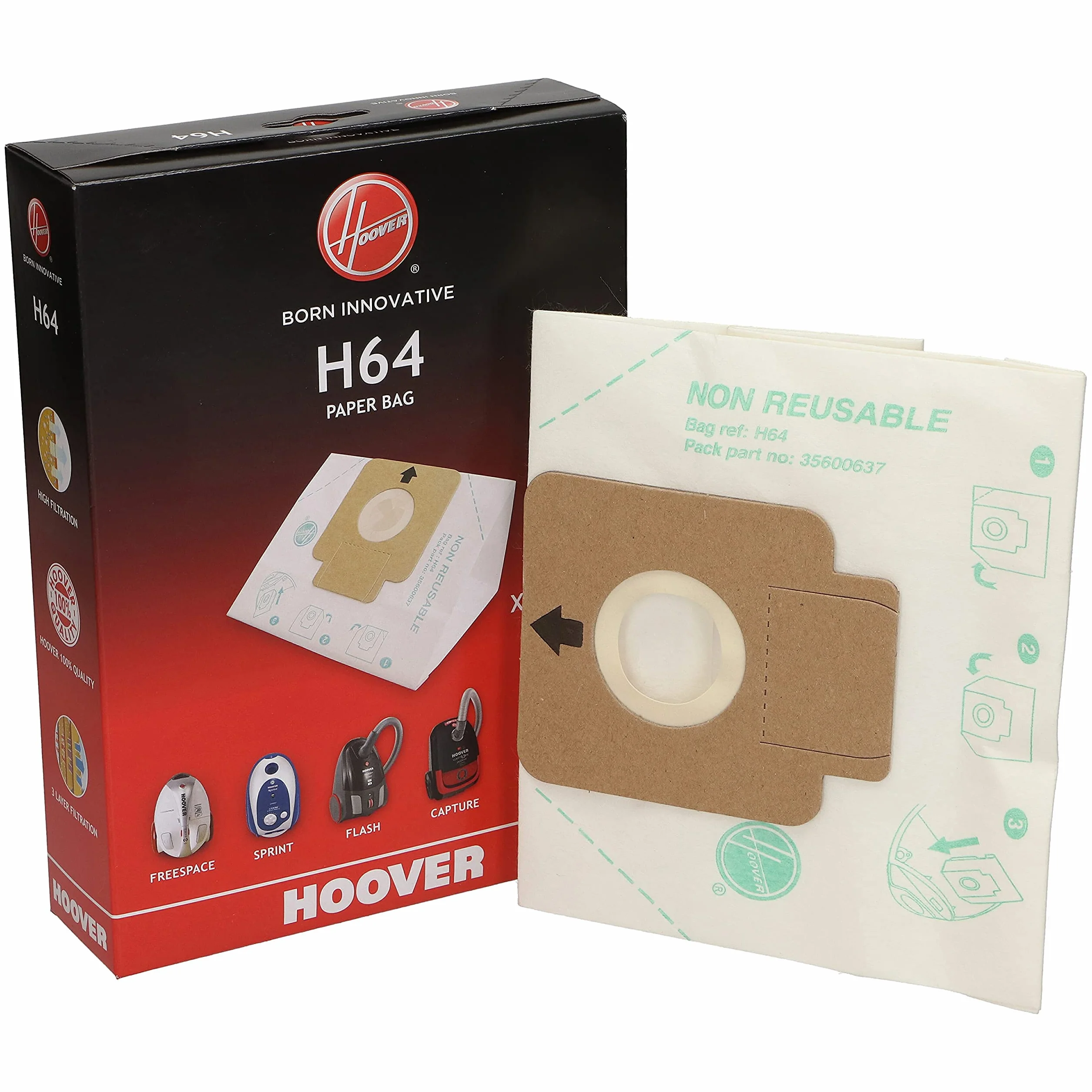 Hoover Oryginalna papierowa torba H64 na Freespace, Sprint, Flash Cylinders