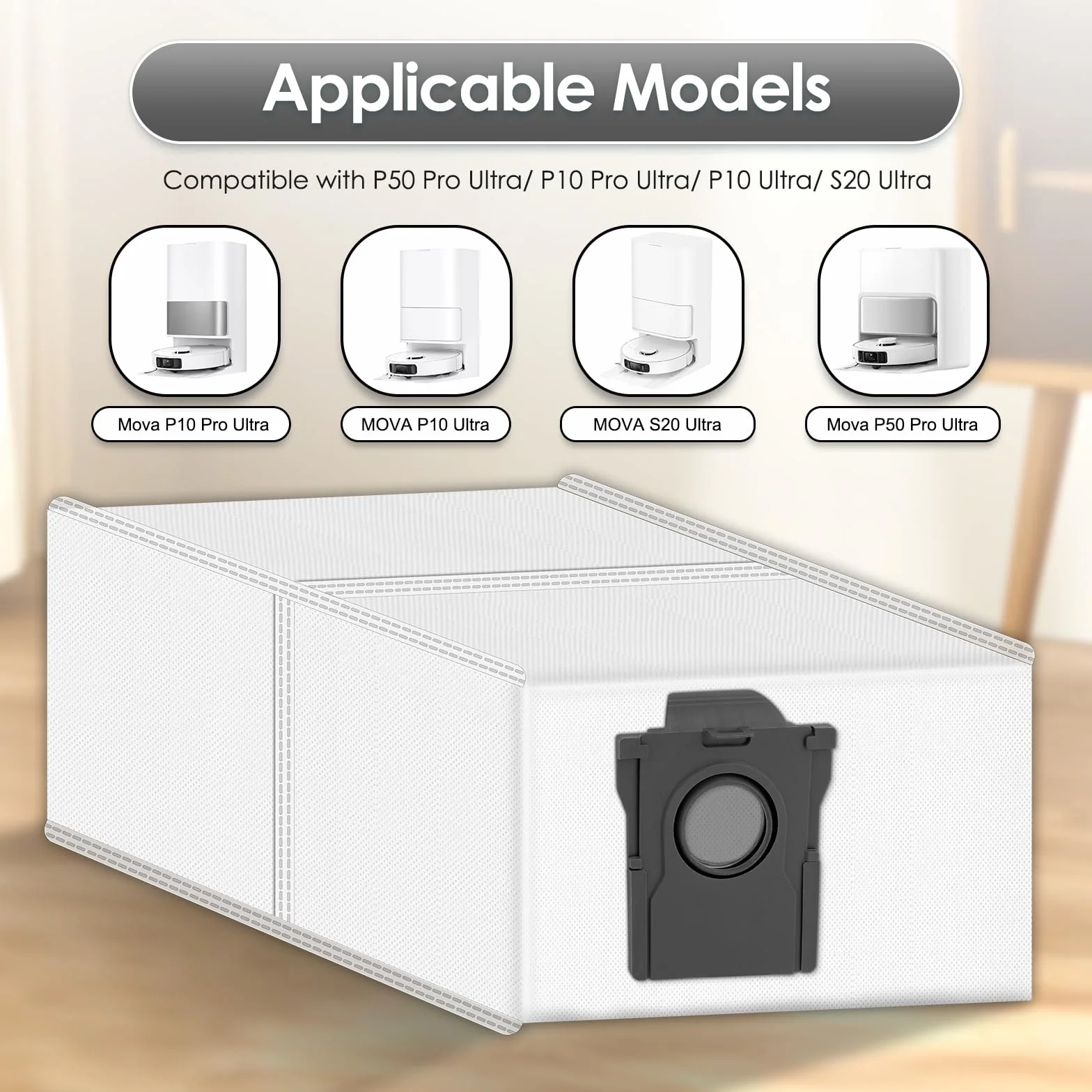 (15 sztuk) P50 Pro Ultra Zamienne worki do odkurzacza kompatybilne z robotem czyszczącym Mova P50 Pro Ultra/P10 Pro Ultra/S20 Ultra ze stacją samobieżną, workami próżniowymi, workami próżniowymi