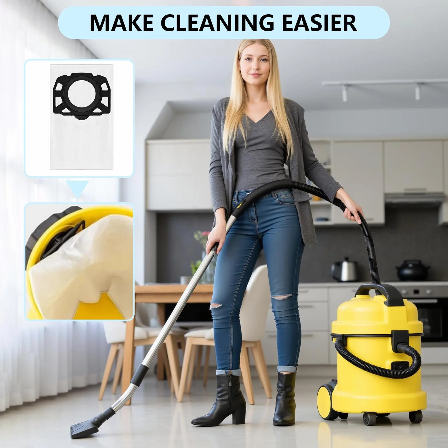 10 sztuk KFI 487 worki do odkurzacza Kärcher WD4 WD5 WD6 WD5P WD6P MV4 MV5 MV6 WD 4.000 do WD 5.999 SW 5.100 SE 6.100 Zastępuje 2.863-006.0 worki do odkurzacza na mokro