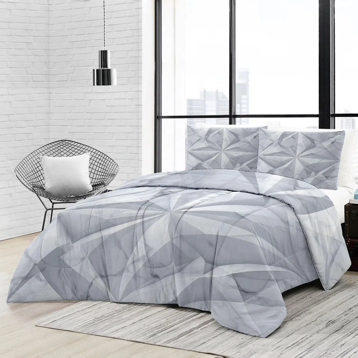 Dwustronny ciepły koc 200 x 200 cm geometryczny biały marmur, miękka kołdra nadająca się do prania złamana biel - lekka kołdra antyroztoczowa dla dzieci, dziewcząt, chłopców i nastolatków