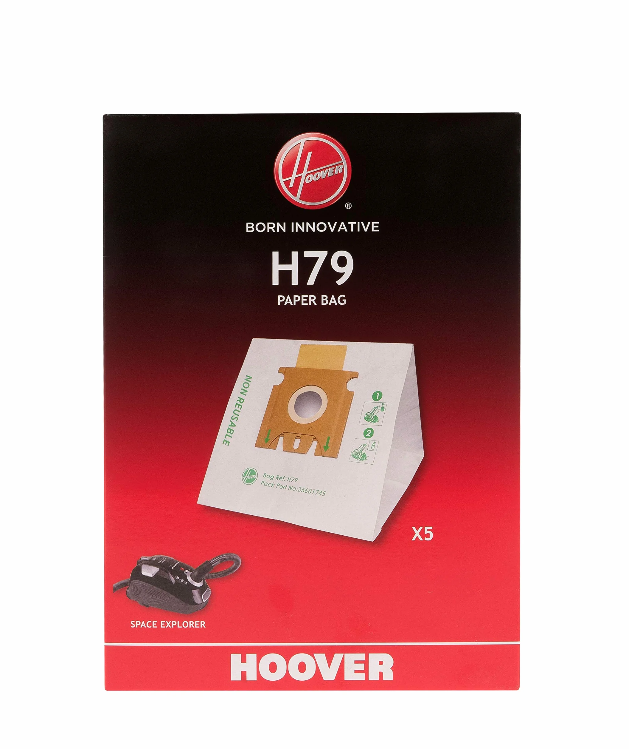 Hoover H79 worki do odkurzacza, oryginalne akcesoria, papier, hamujące zapachy, bardzo mocne filtrowanie, kompatybilne z Hoover Space Explorer, 5 sztuk