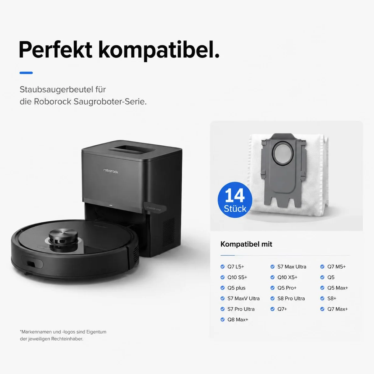 14 worków do odkurzacza Roborock Q7 L5+/Q10 S5+/S7 Max Ultra/Q5 Pro+/Q8 Max+/S8+/S8 Pro Ultra/S7 MaxV Ultra/S7 Pro Ultra/Q7+/Q7 Max+/T8/Q5+/G10S PRO/Q7 Max+ stacja ssąca