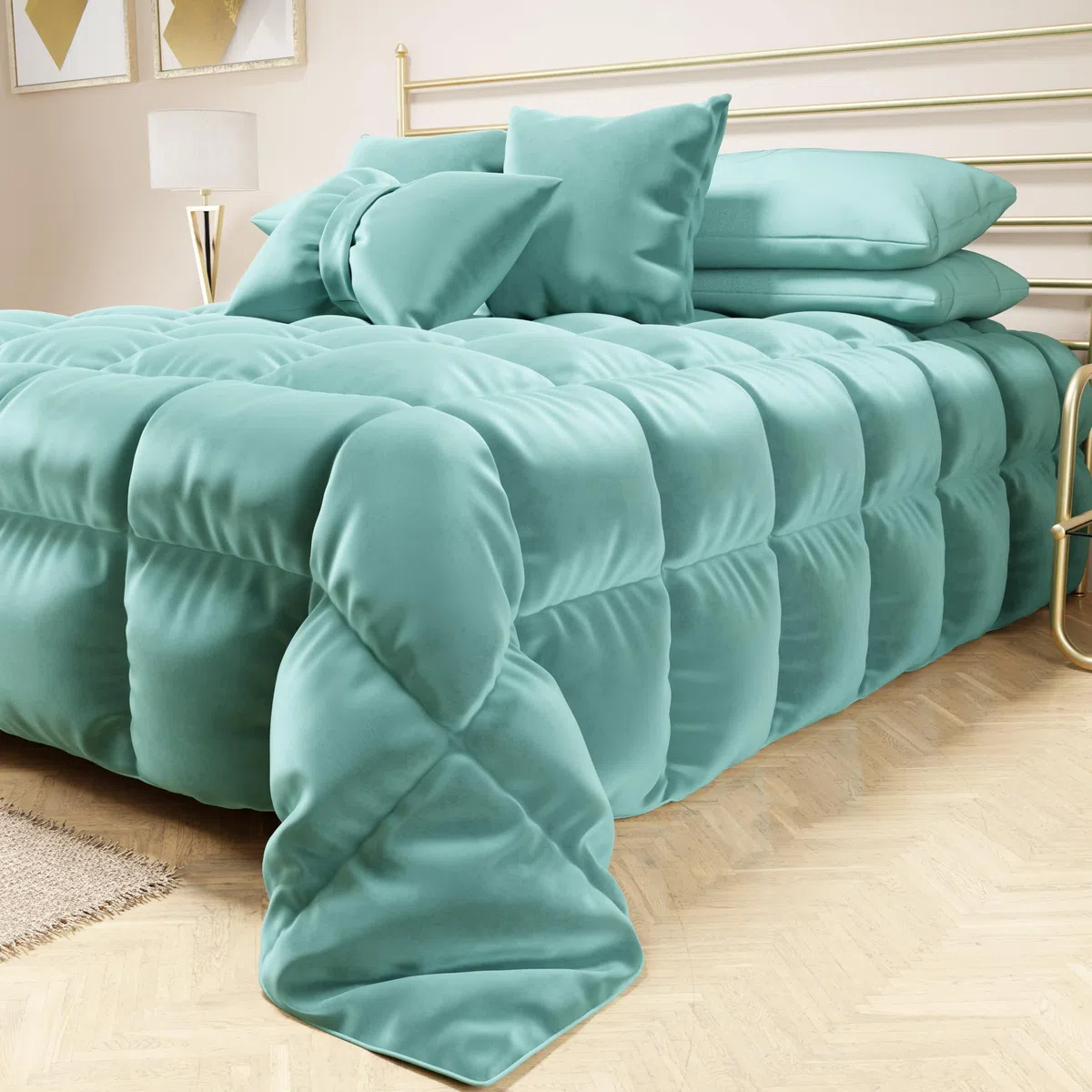 PETTI Artigiani Italiani - Kołdra Zimowa na Łóżko 160/180-260 x 270 cm z Weluru, Narzuta Dwustronna Hipoalergiczna 350 g/m², Ciepła Kołdra, Turkus Tiffany, Made in Italy