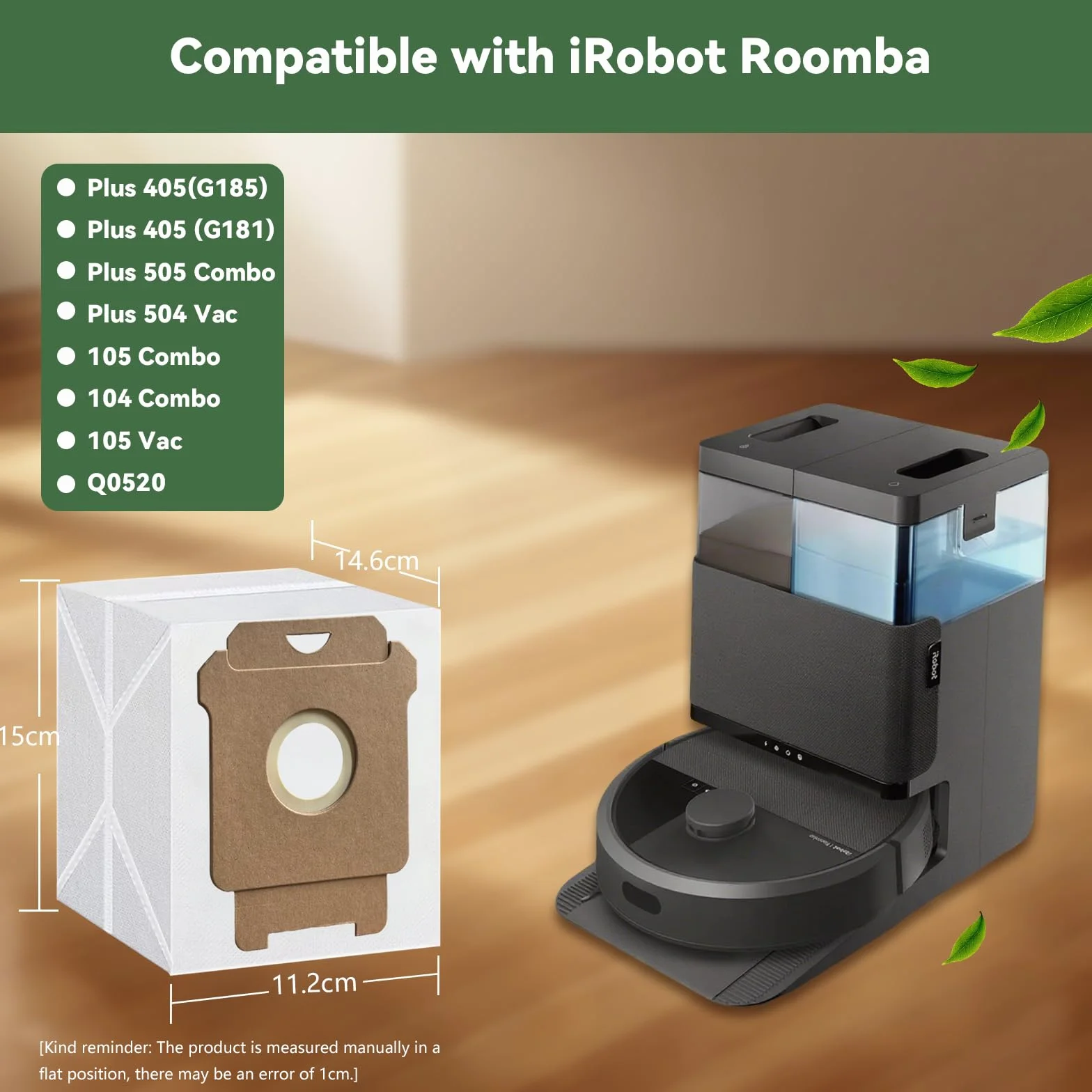 18 sztuk 105 worków próżniowych do iRobot Roomba 105/104 Combo, Plus 505 Combo, Plus 405 (G181)/(G185), Max 705 Vac, 105/504 Vac Robot Vacuum, Jednorazowa torba do usuwania brudu