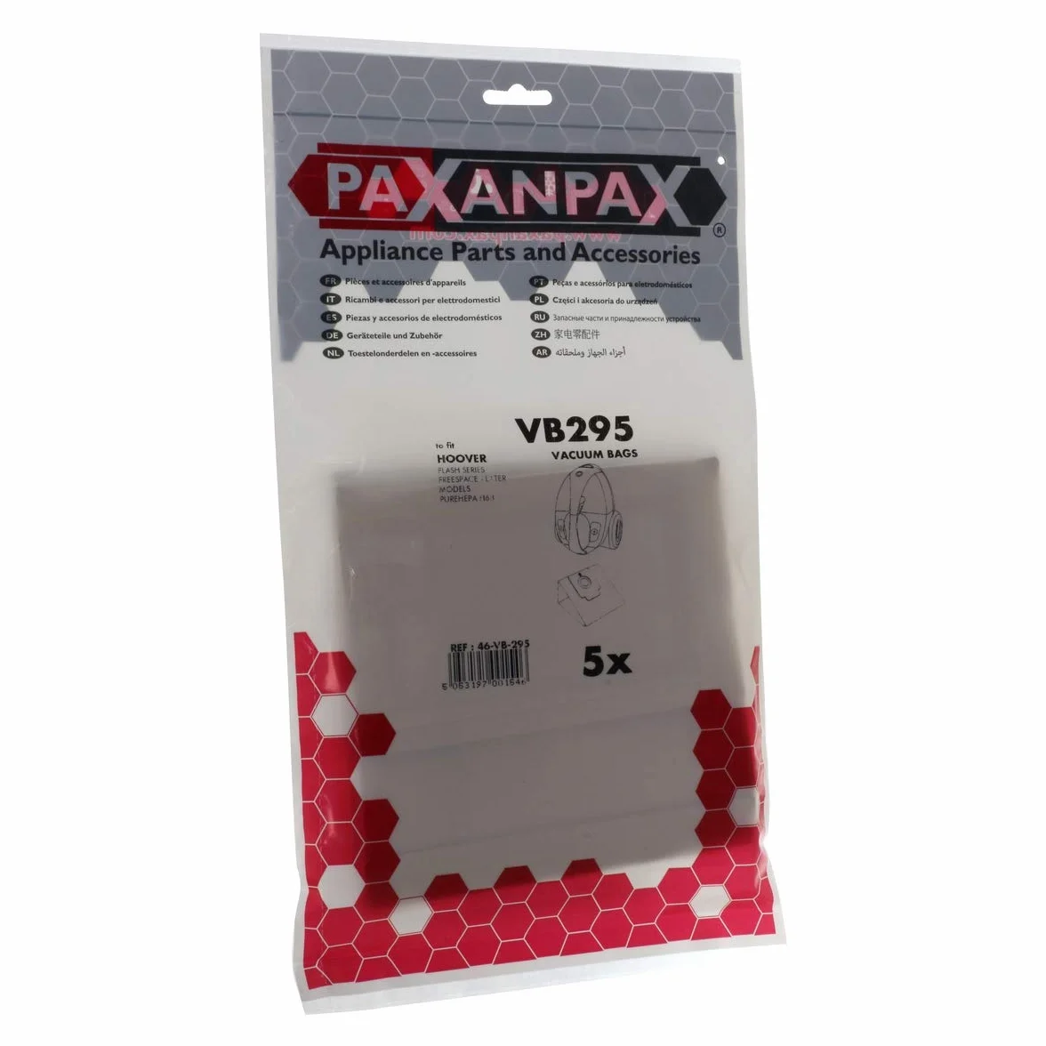 Paxanpax VB295 Torby papierowe Hoover 'H64' Sprint, Freespace, Flash, seria Capture 5 sztuk
