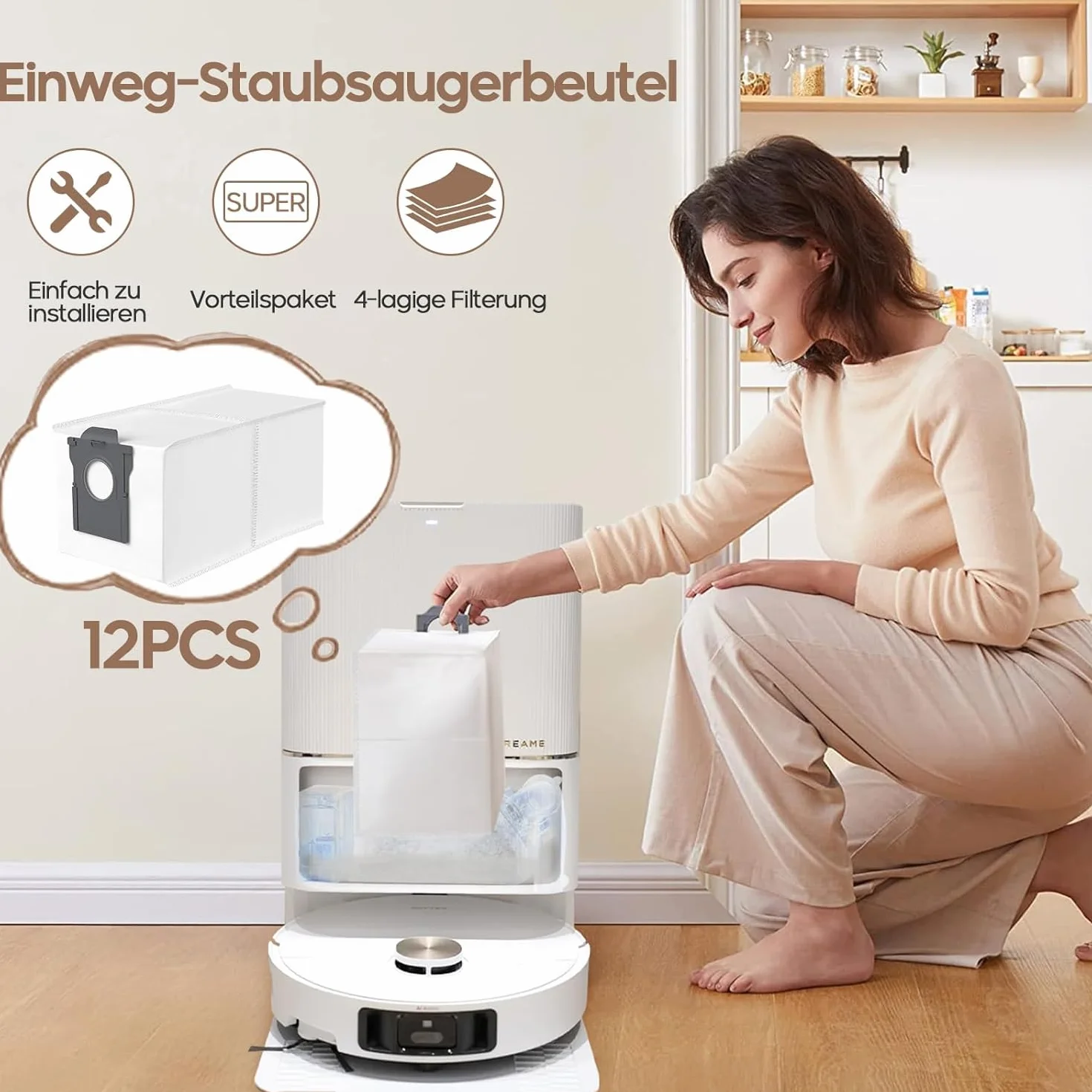 12 sztuk Worek na kurz do Dreame L10s Ultra Gen 2 / L10s Pro Ultra Heat / X30 Ultra / X40 Ultra Complete / X50 Ultra Complete/Mova E30 Ultra Torby wymienne do akcesoriów 3.2L