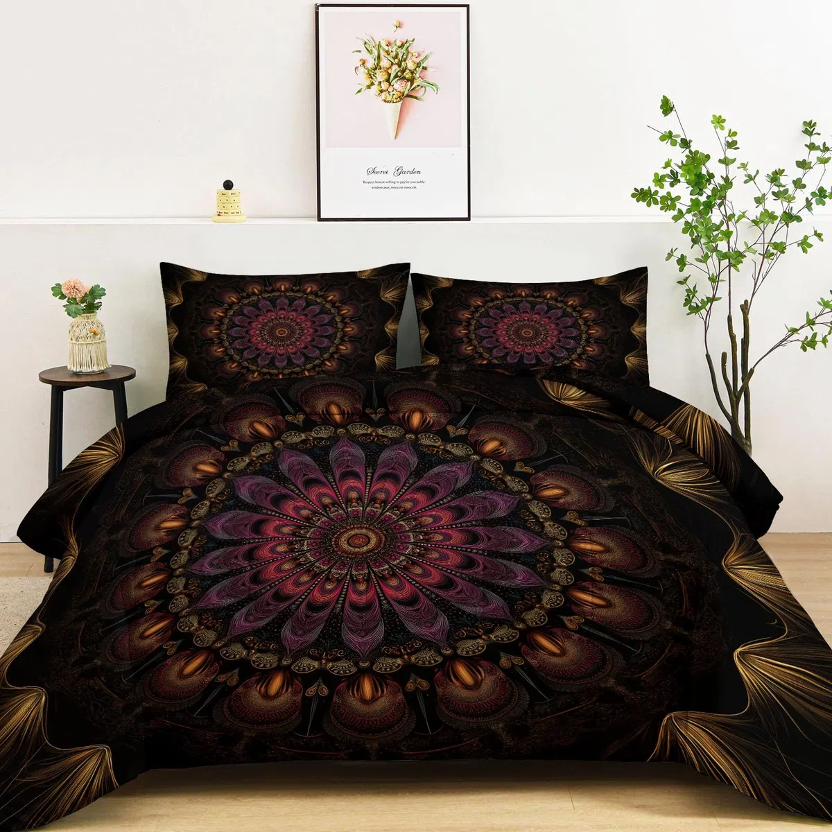 Odwracalny pikowany koc czeski 200 x 220 cm, Vintage pikowany koc mandala geometryczne kwiaty - pościel na sofę i klimatyzację Miękka i oddychająca kołdra